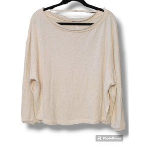 Free People Cream Wide/Boat Neck Terry Split Side Pullover Sweatshirt - S